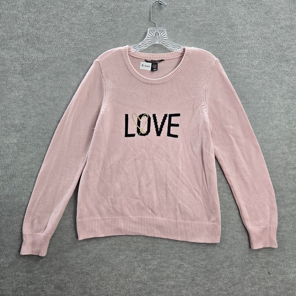 Victorias Secret Women Sweater‎ Large Pink Love Heart Embroidered Long Sleeve
